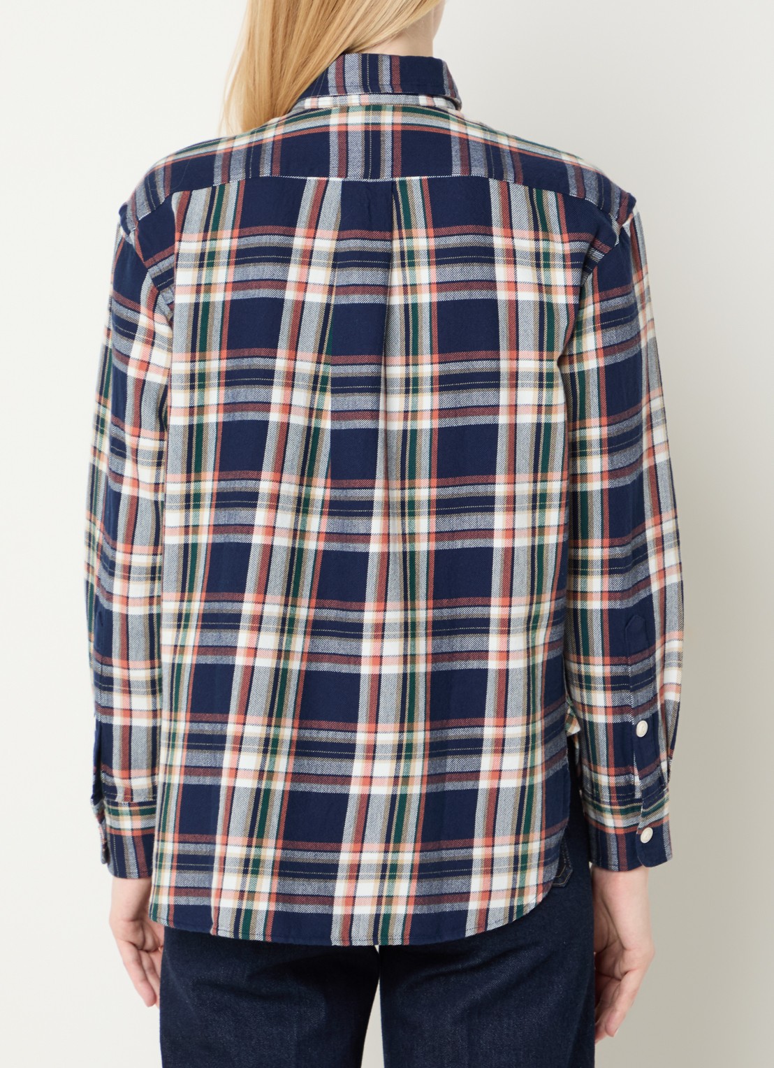 Ralph Lauren Blouse met ruitdessin en logoborduring - achterkant indigo