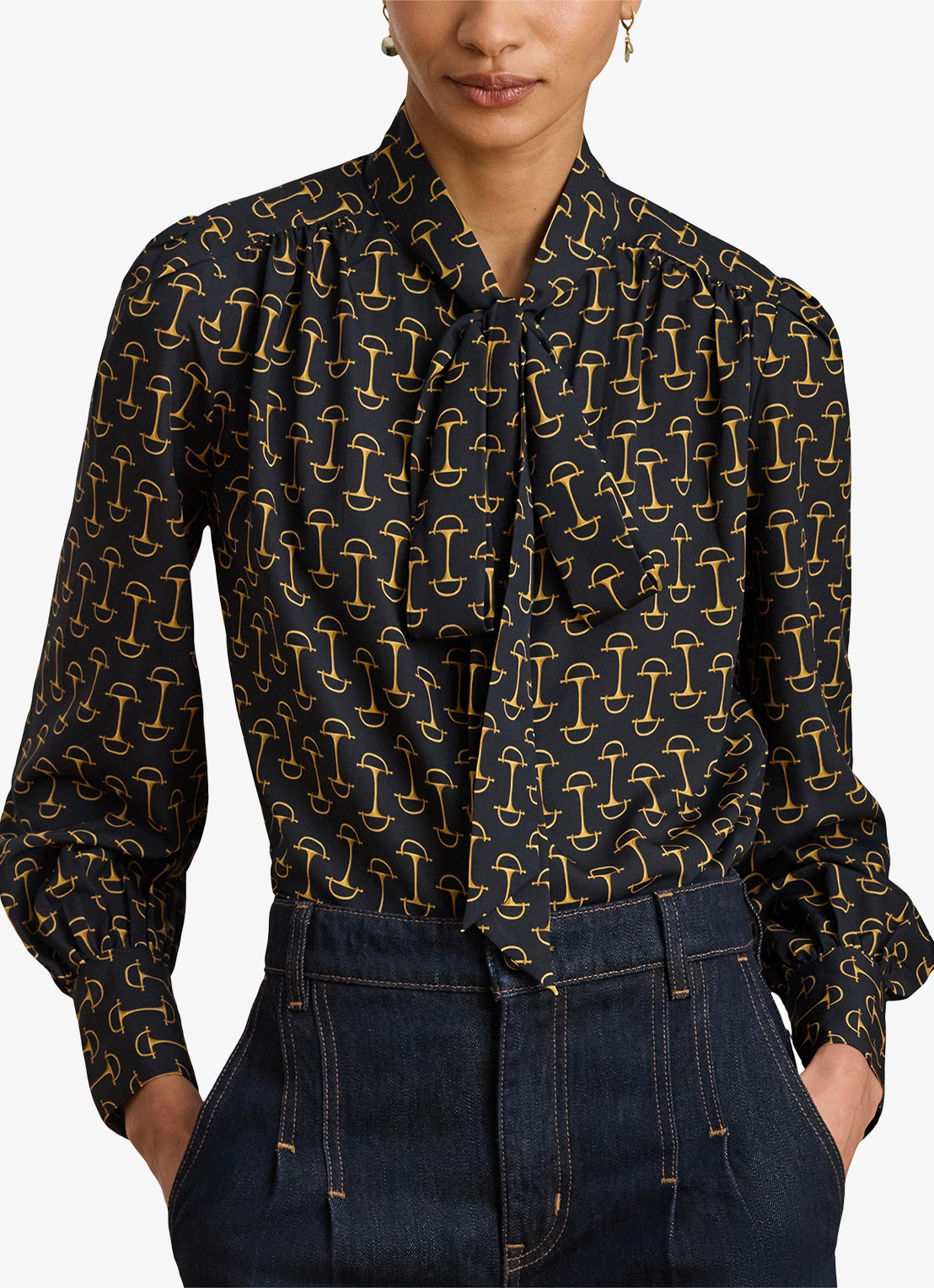 Ralph Lauren Blouse met sjaalkraag en grafische print - detail 4 zwart