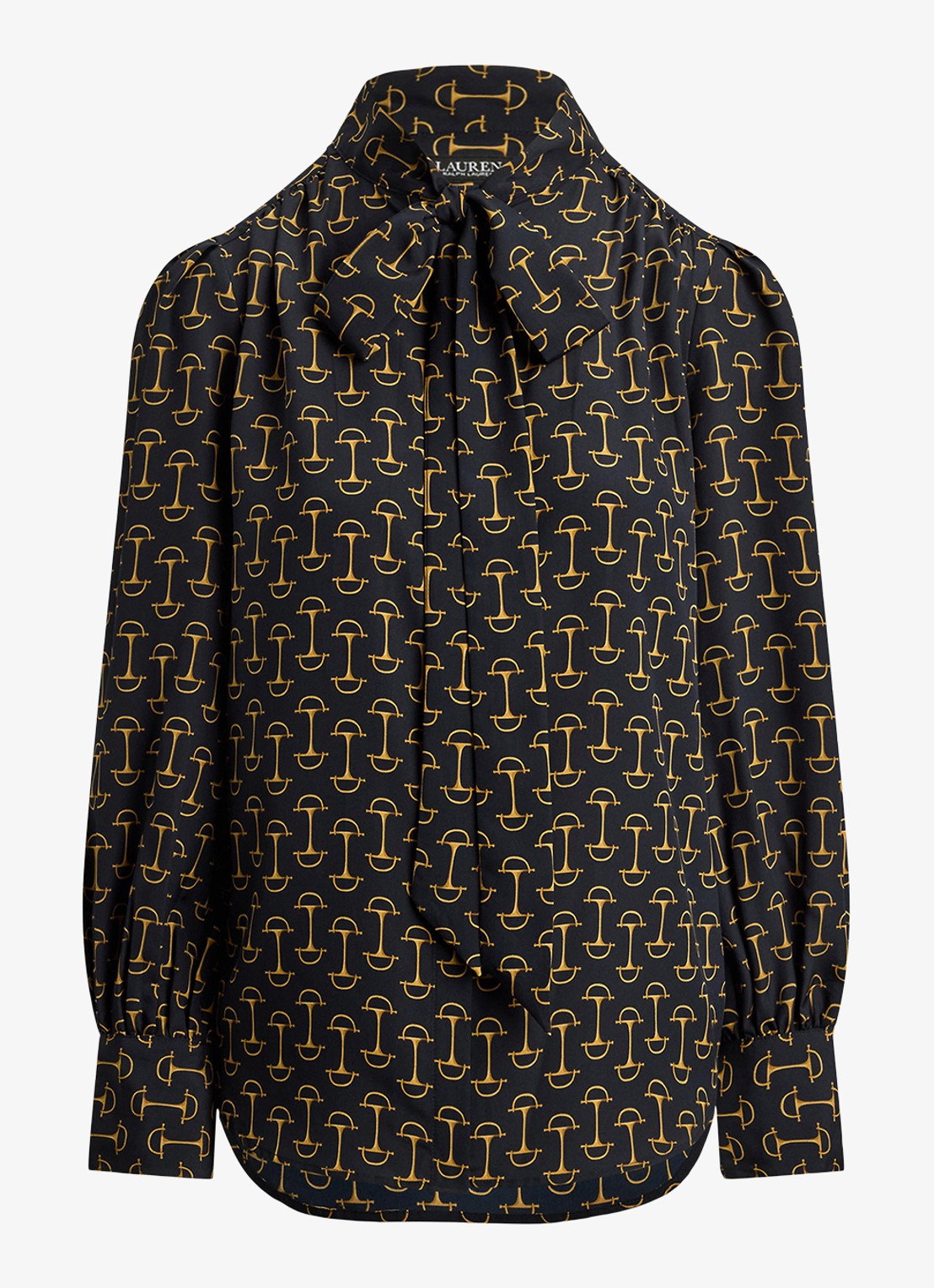 Ralph Lauren Blouse met sjaalkraag en grafische print - voorkant 2 zwart
