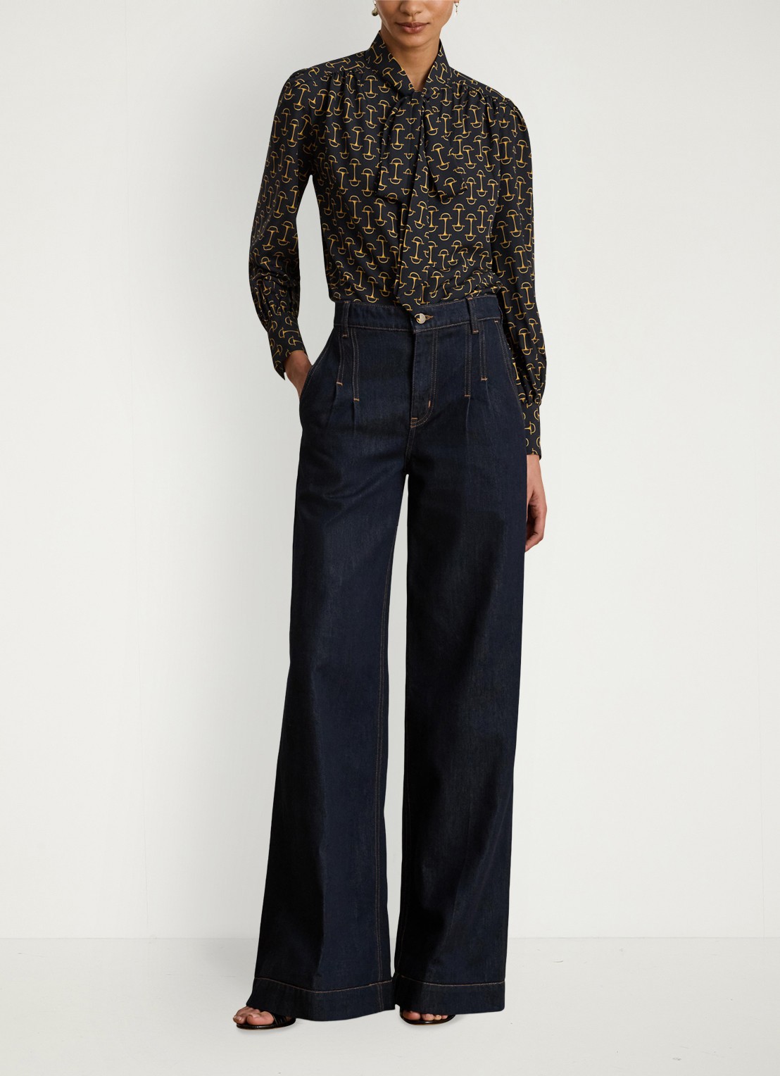 Ralph Lauren Blouse met sjaalkraag en grafische print - voorkant 3 zwart