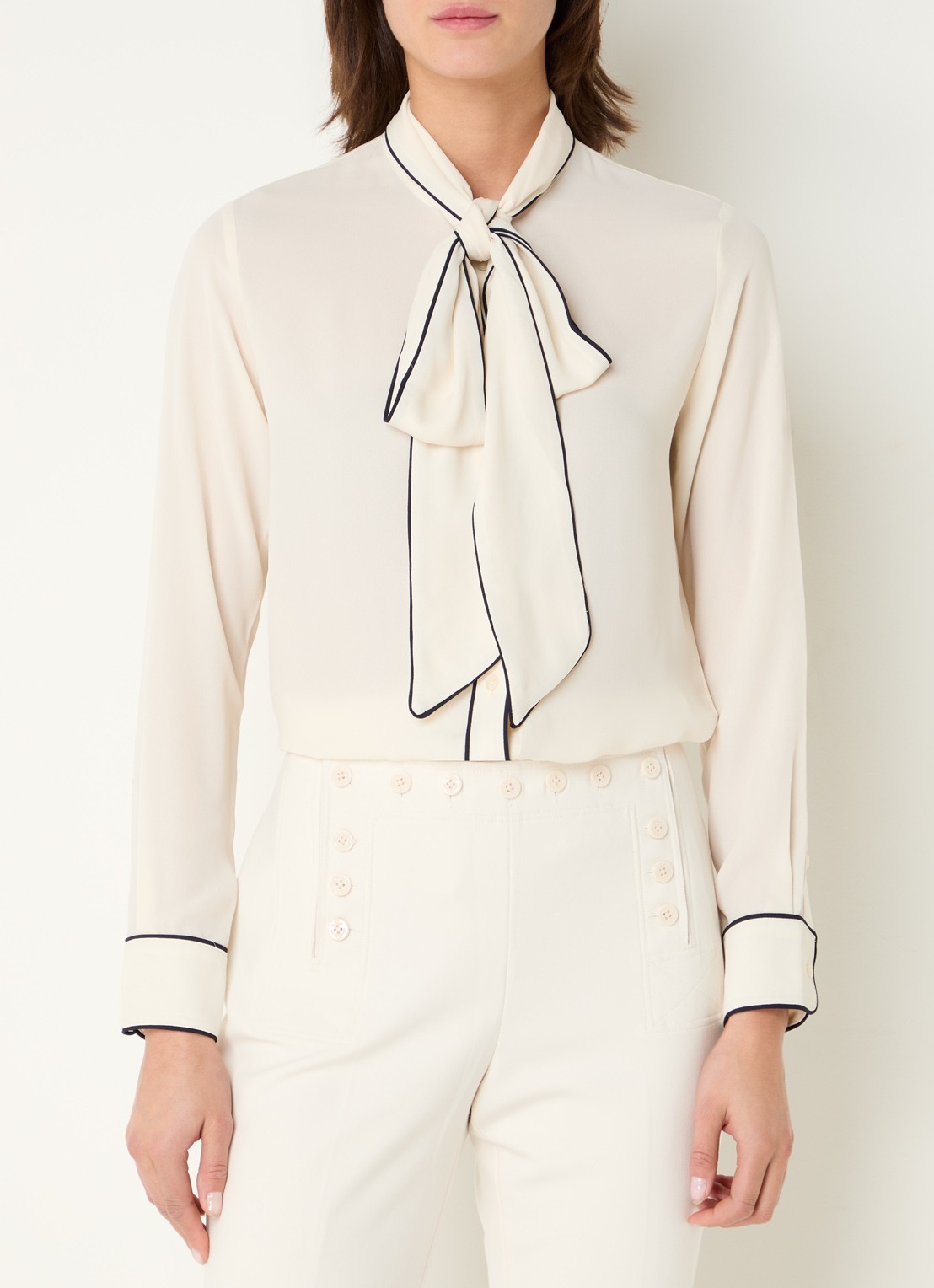 Ralph Lauren Blouse met sjaalkraag  - detail creme