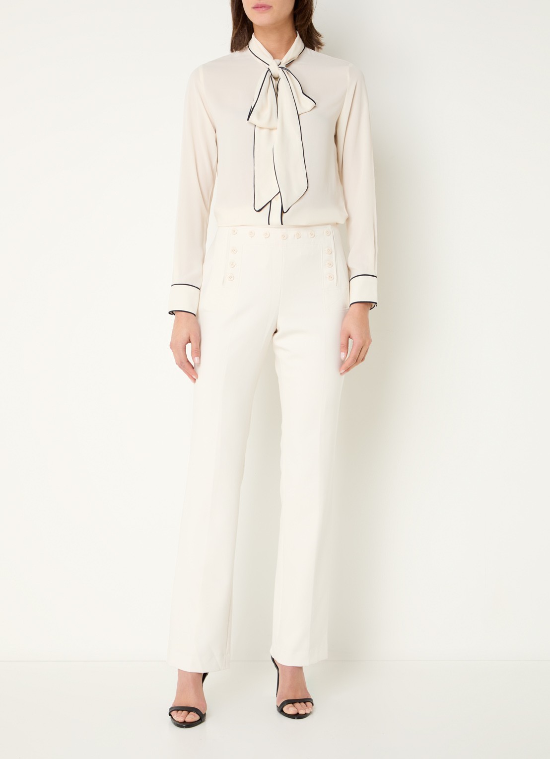 Ralph Lauren Blouse met sjaalkraag  - voorkant 4 creme