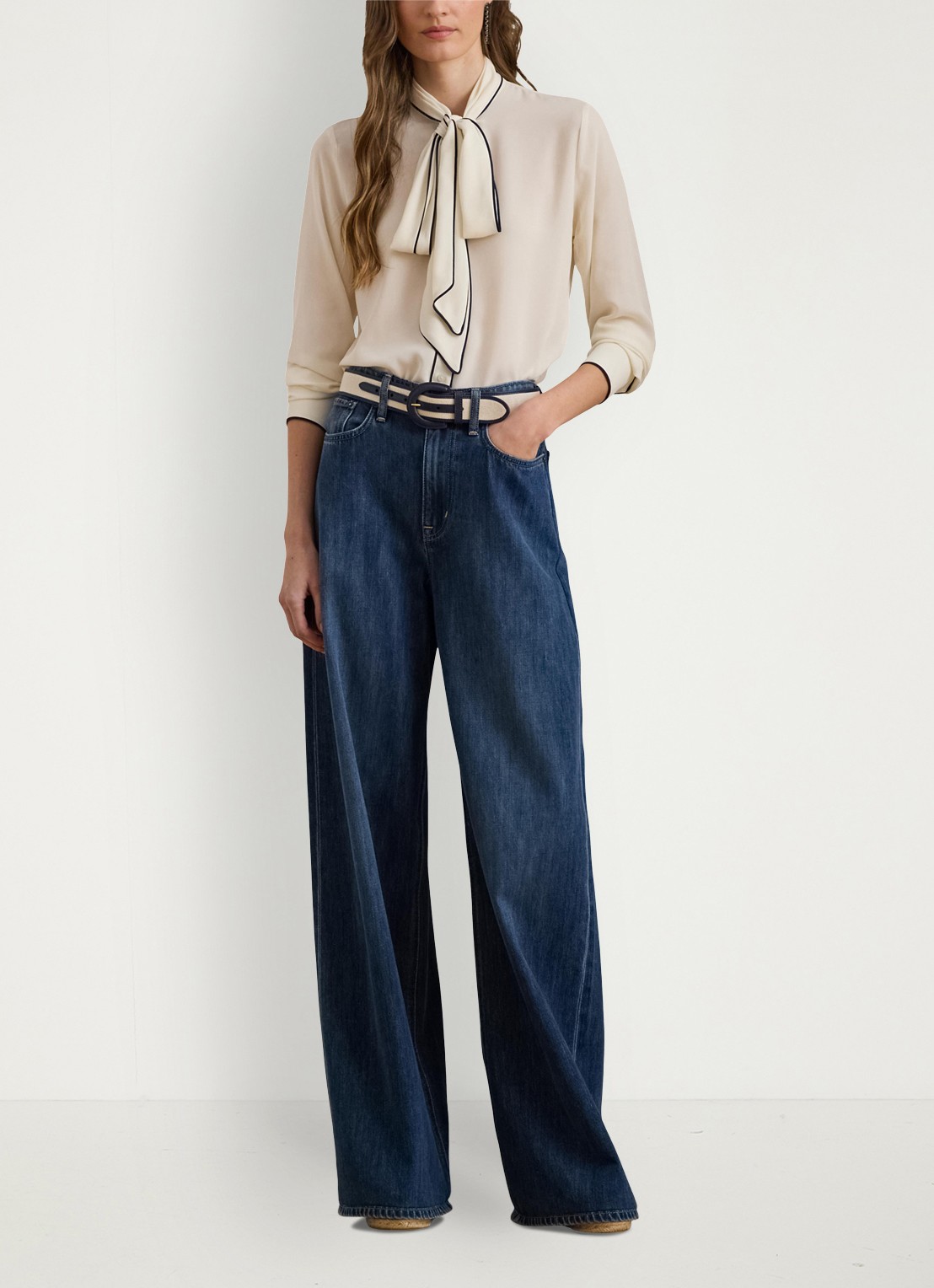 Ralph Lauren Blouse met sjaalkraag  - voorkant 2 gebroken wit
