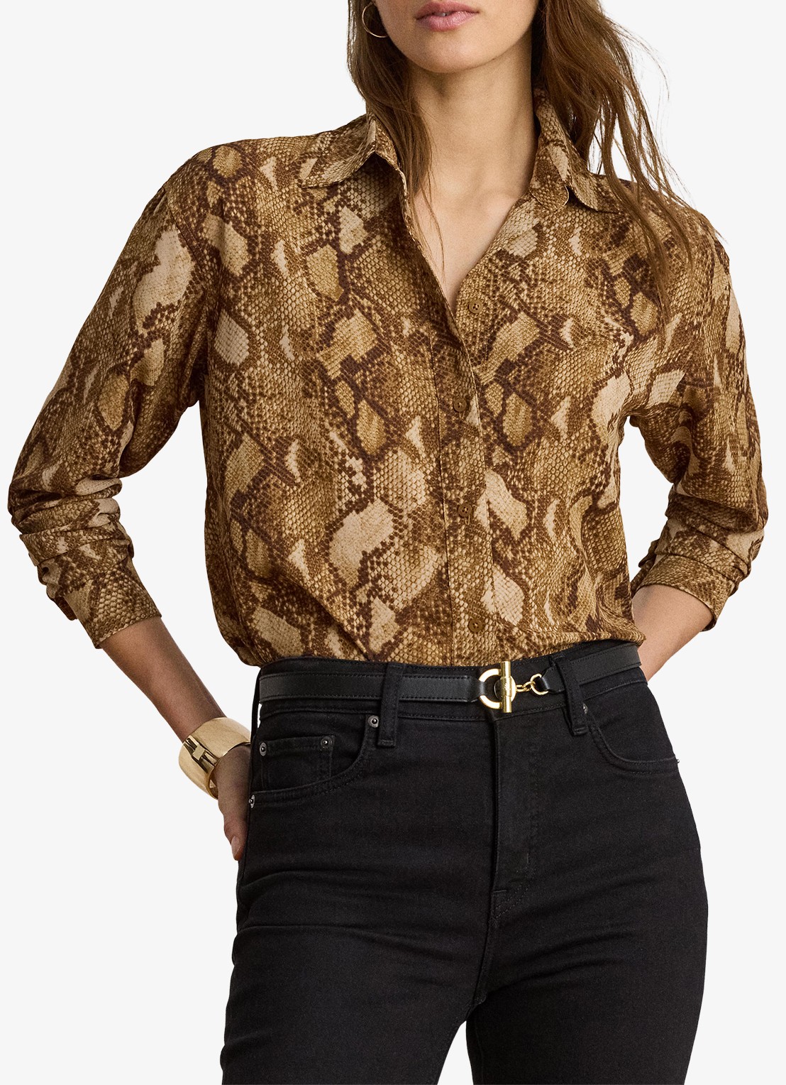 Ralph Lauren Blouse met slangenprint - detail 4 tan multi / beige
