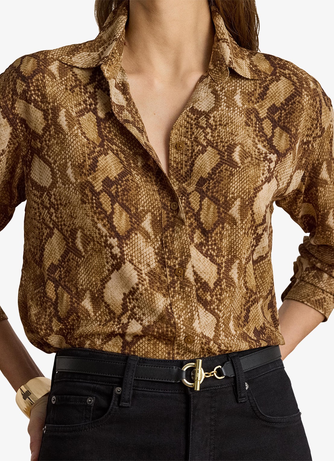 Ralph Lauren Blouse met slangenprint - detail 5 tan multi / beige