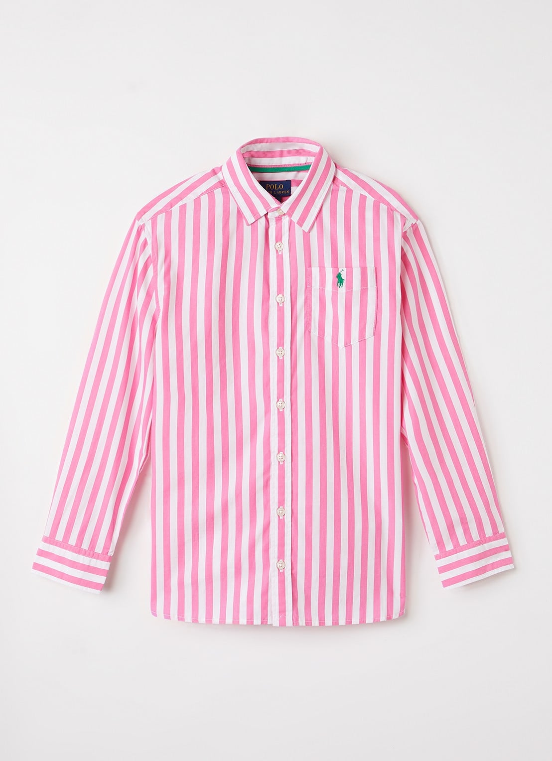 Ralph Lauren Blouse met streepprint en borstzak - voorkant 2 roze