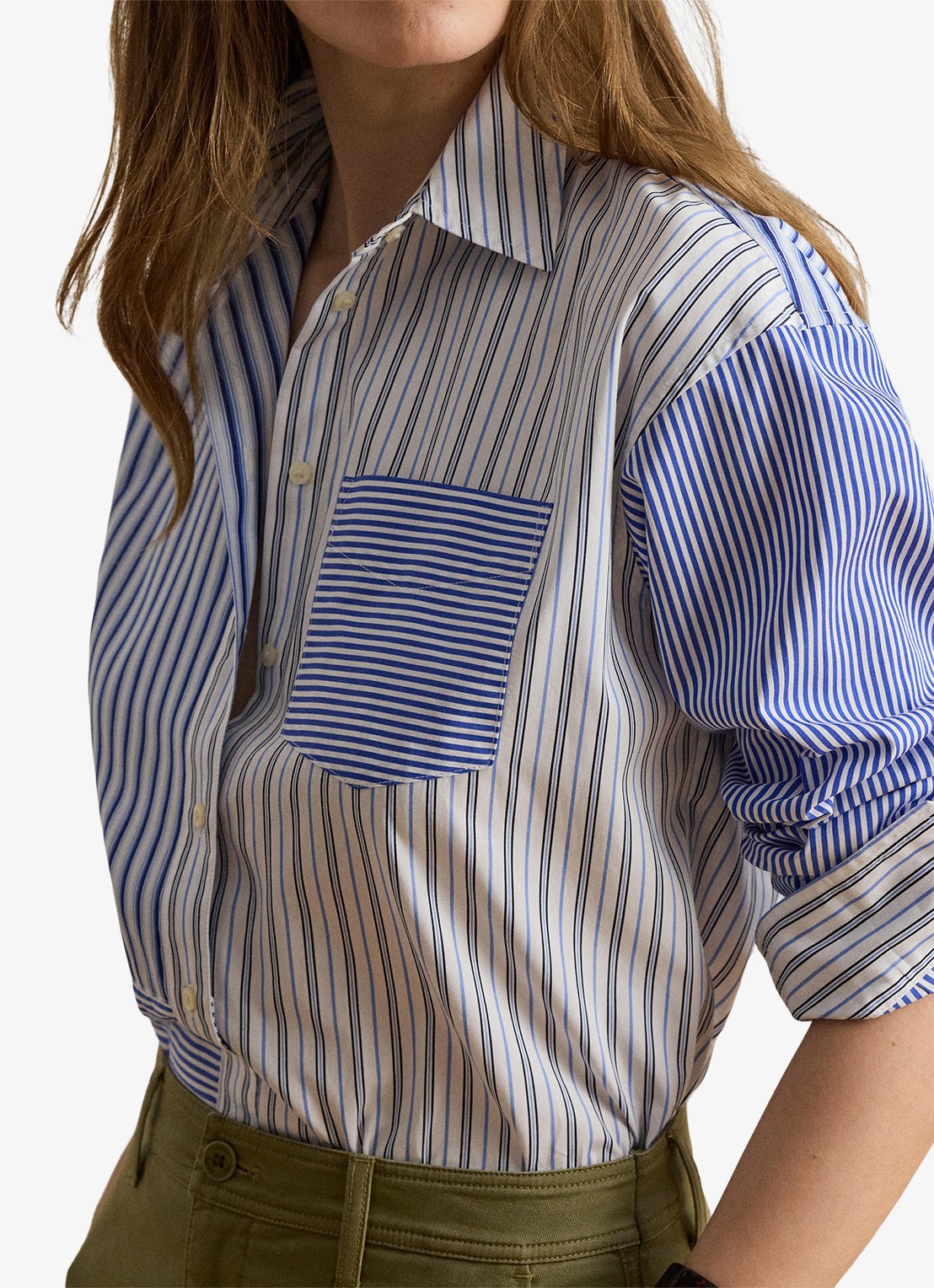 Ralph Lauren Blouse met streepprint en borstzak - detail 2 blue white multi / blauw