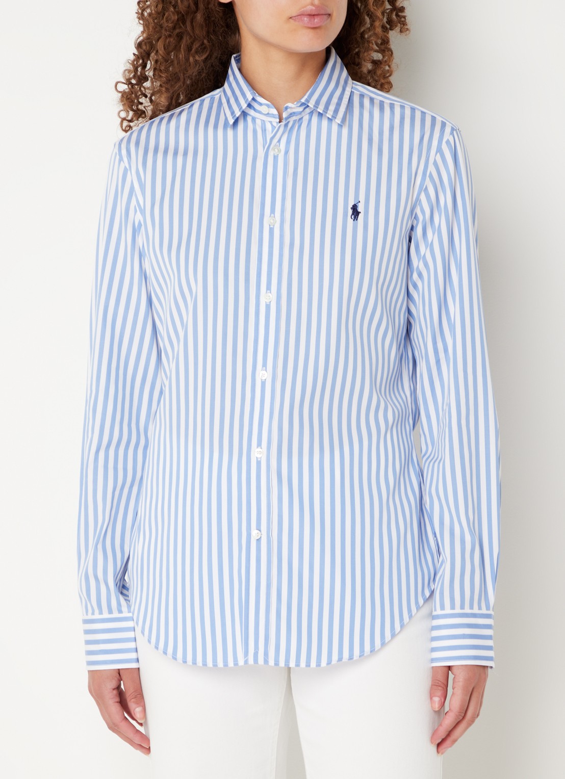 Ralph Lauren Blouse met streepprint en logoborduring - detail lichtblauw