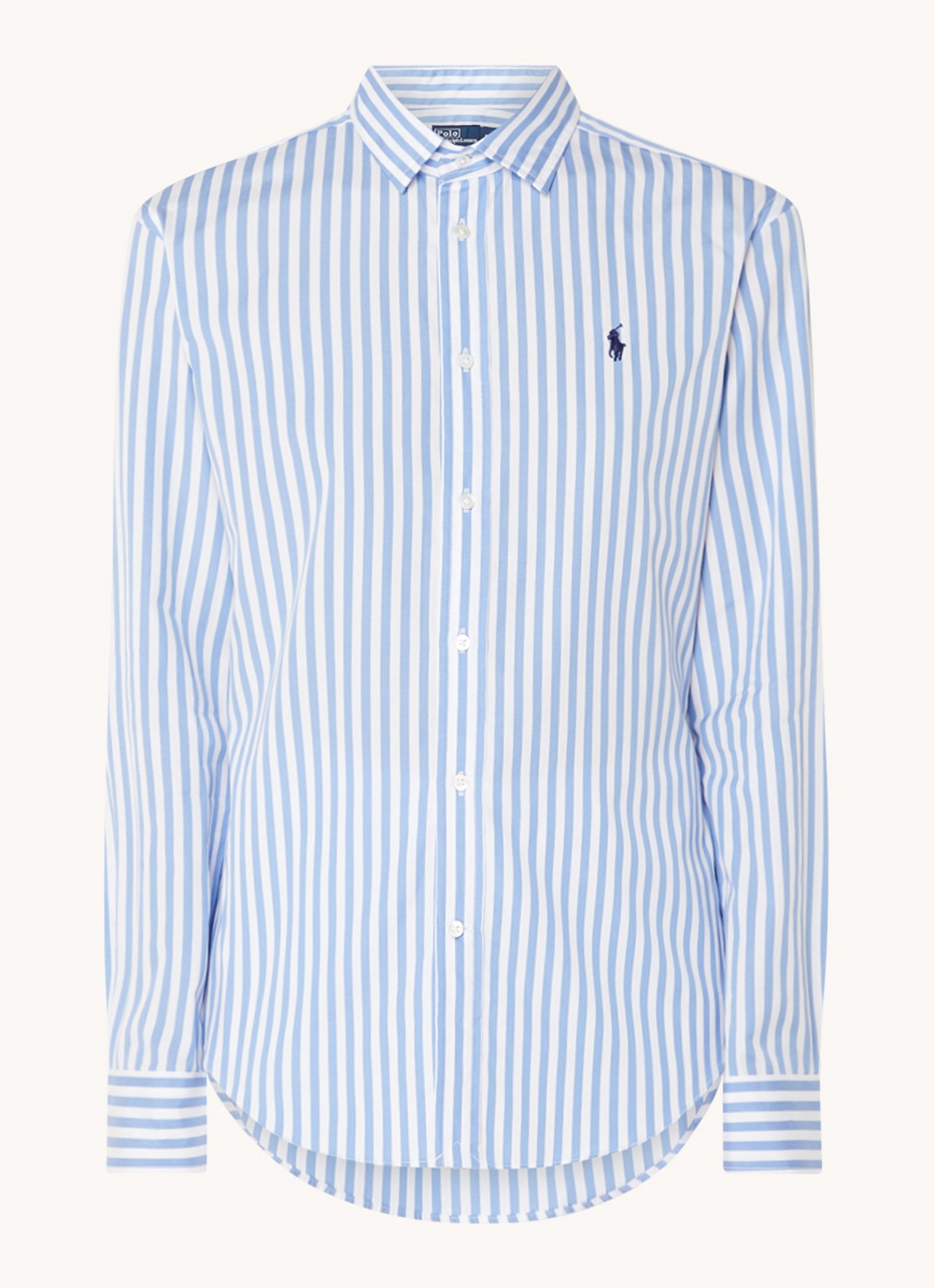 Ralph Lauren Blouse met streepprint en logoborduring - voorkant 3 lichtblauw