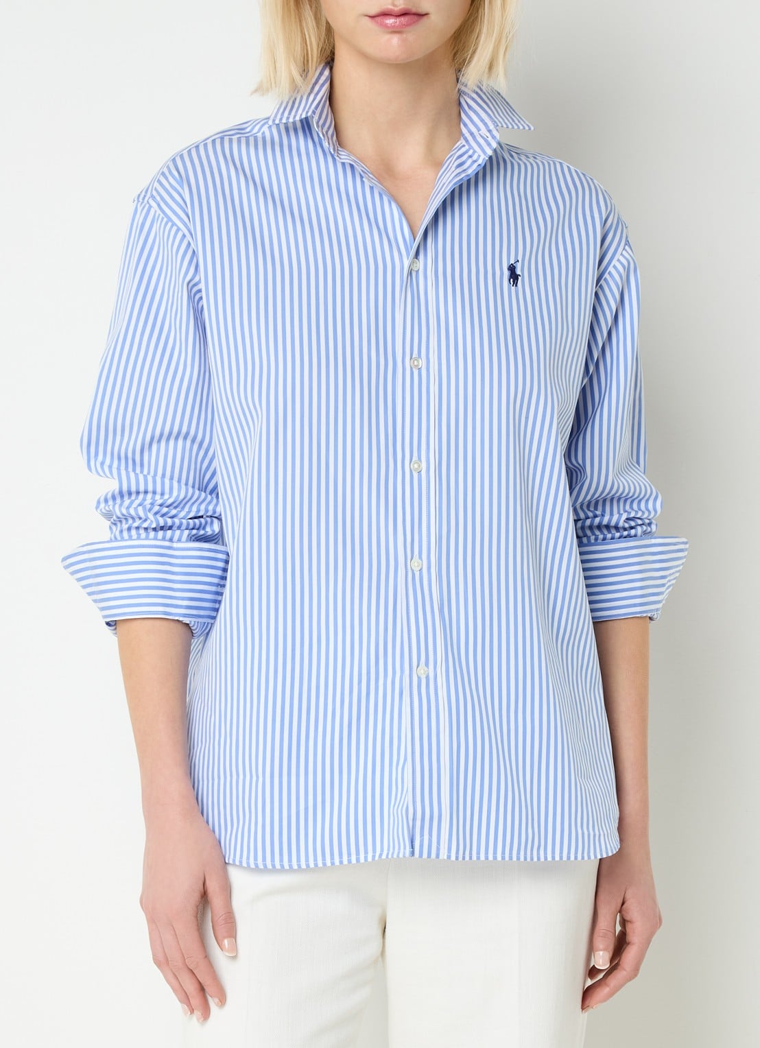 Ralph Lauren Blouse met streepprint en logoborduring - detail blauwgrijs