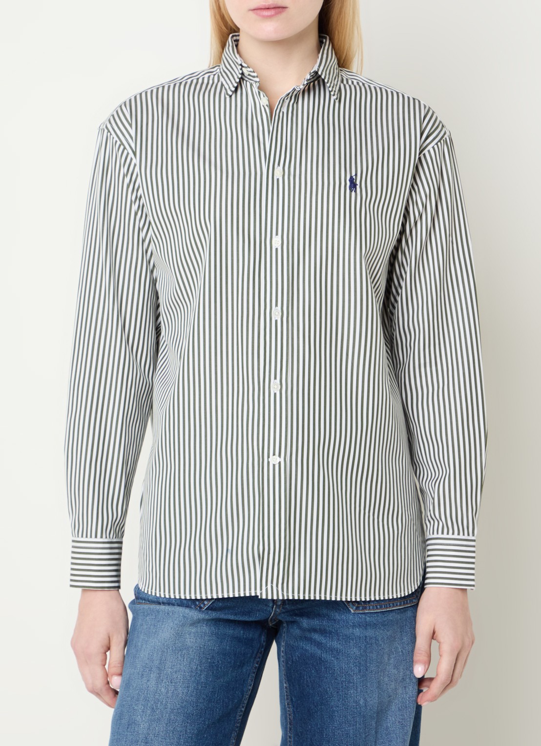 Ralph Lauren Blouse met streepprint en logoborduring - detail 4 groen