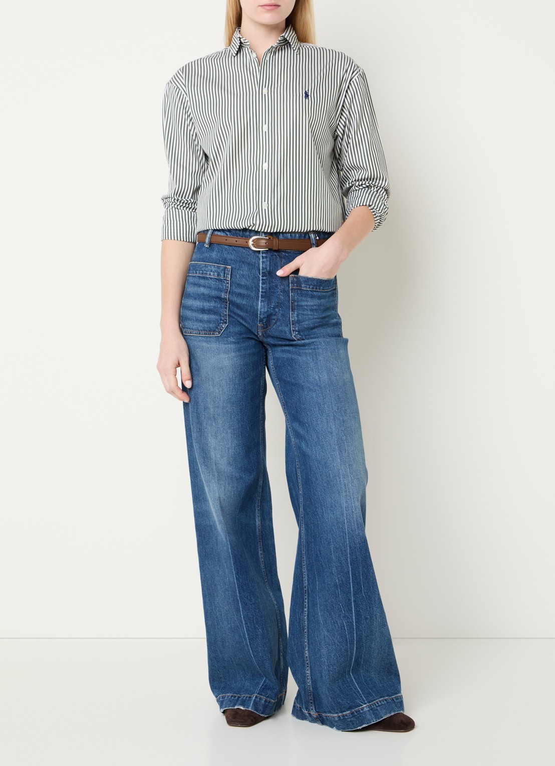 Ralph Lauren Blouse met streepprint en logoborduring - voorkant 2 groen