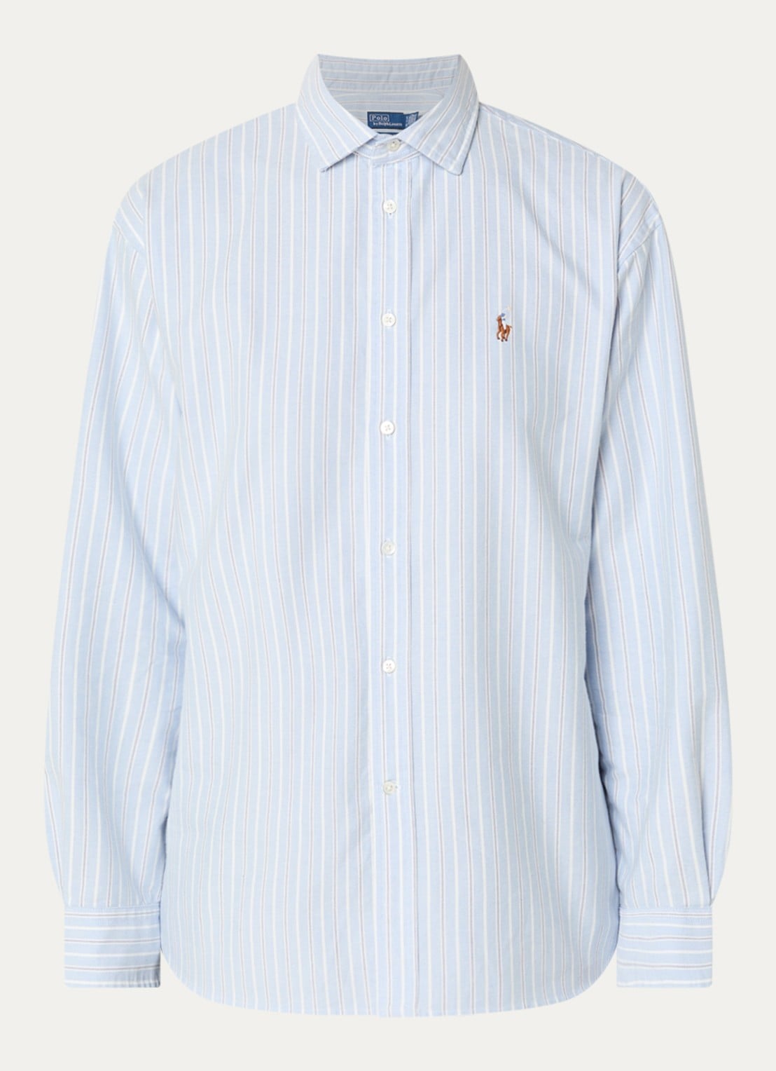 Ralph Lauren Blouse met streepprint en logoborduring - voorkant lichtblauw