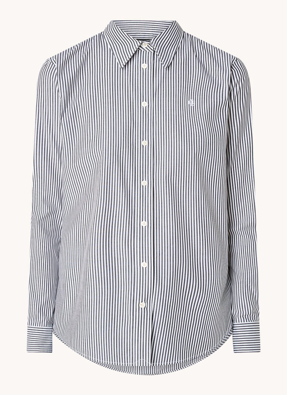 Ralph Lauren Blouse met streepprint en logoborduring - voorkant donkerblauw