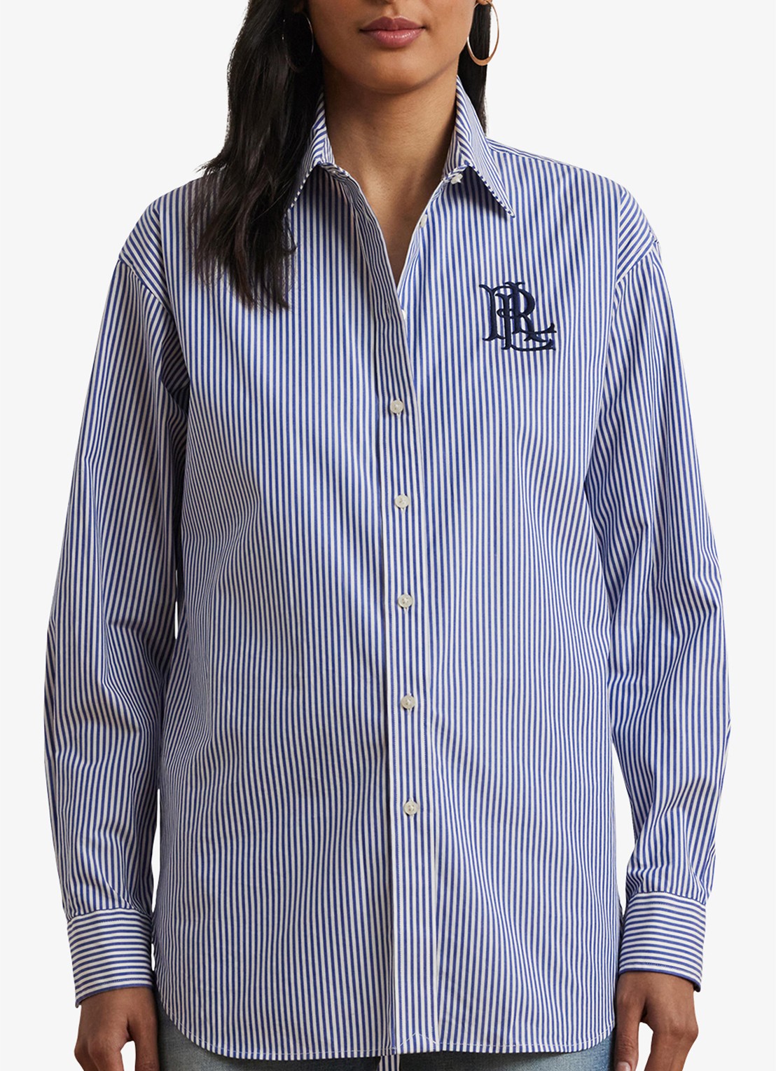 Ralph Lauren Blouse met streepprint en logoborduring - detail 2 blue / blauw