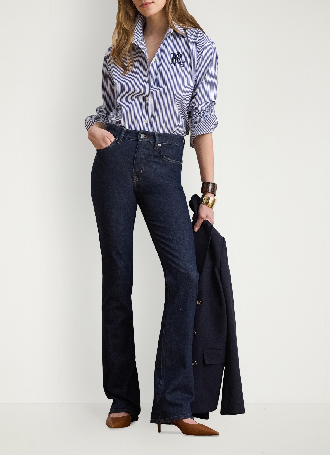 Ralph Lauren Blouse met streepprint en logoborduring - detail 2 blue / blauw