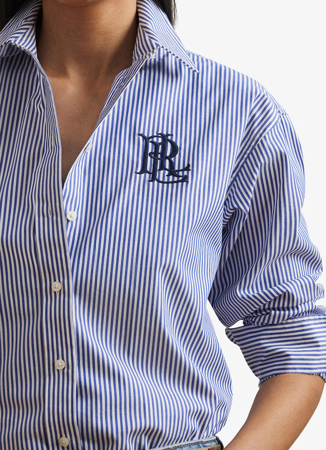 Ralph Lauren Blouse met streepprint en logoborduring - detail 3 blue / blauw