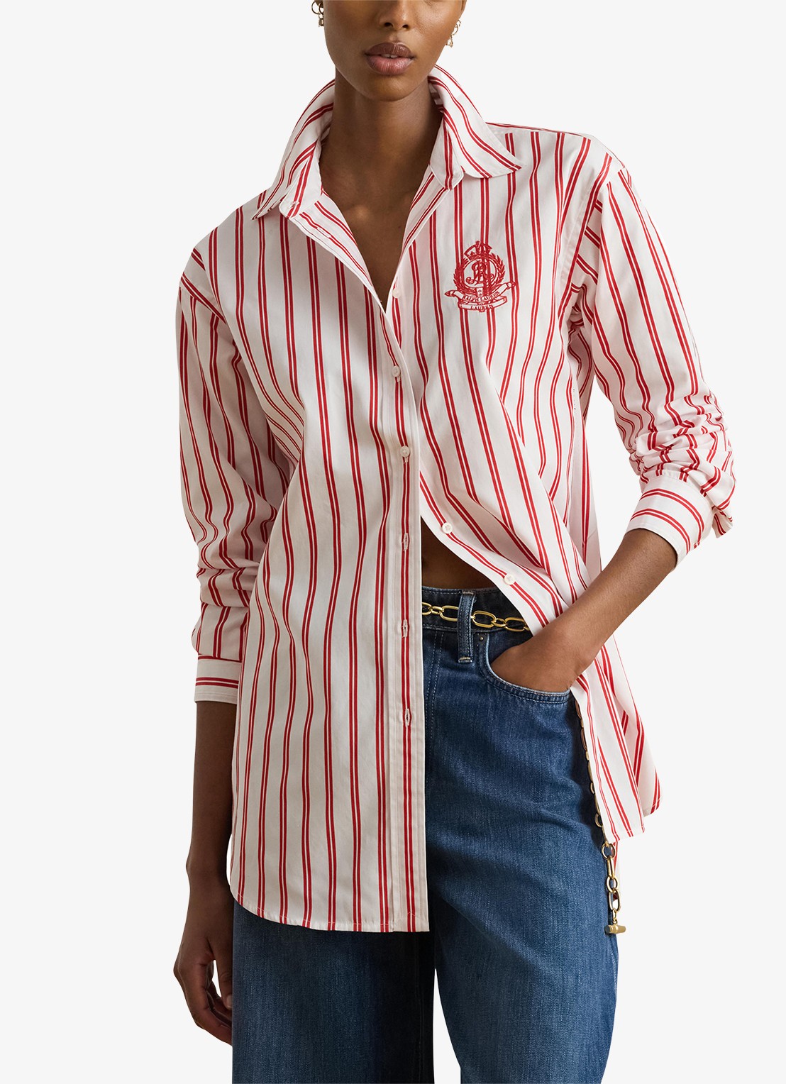 Ralph Lauren Blouse met streepprint en logoborduring - detail 3 red white multi / rood