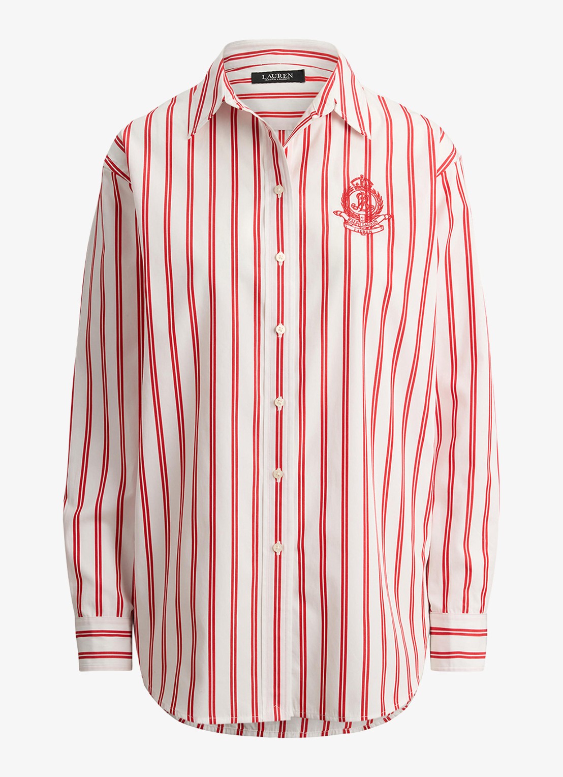 Ralph Lauren Blouse met streepprint en logoborduring - voorkant red white multi / rood
