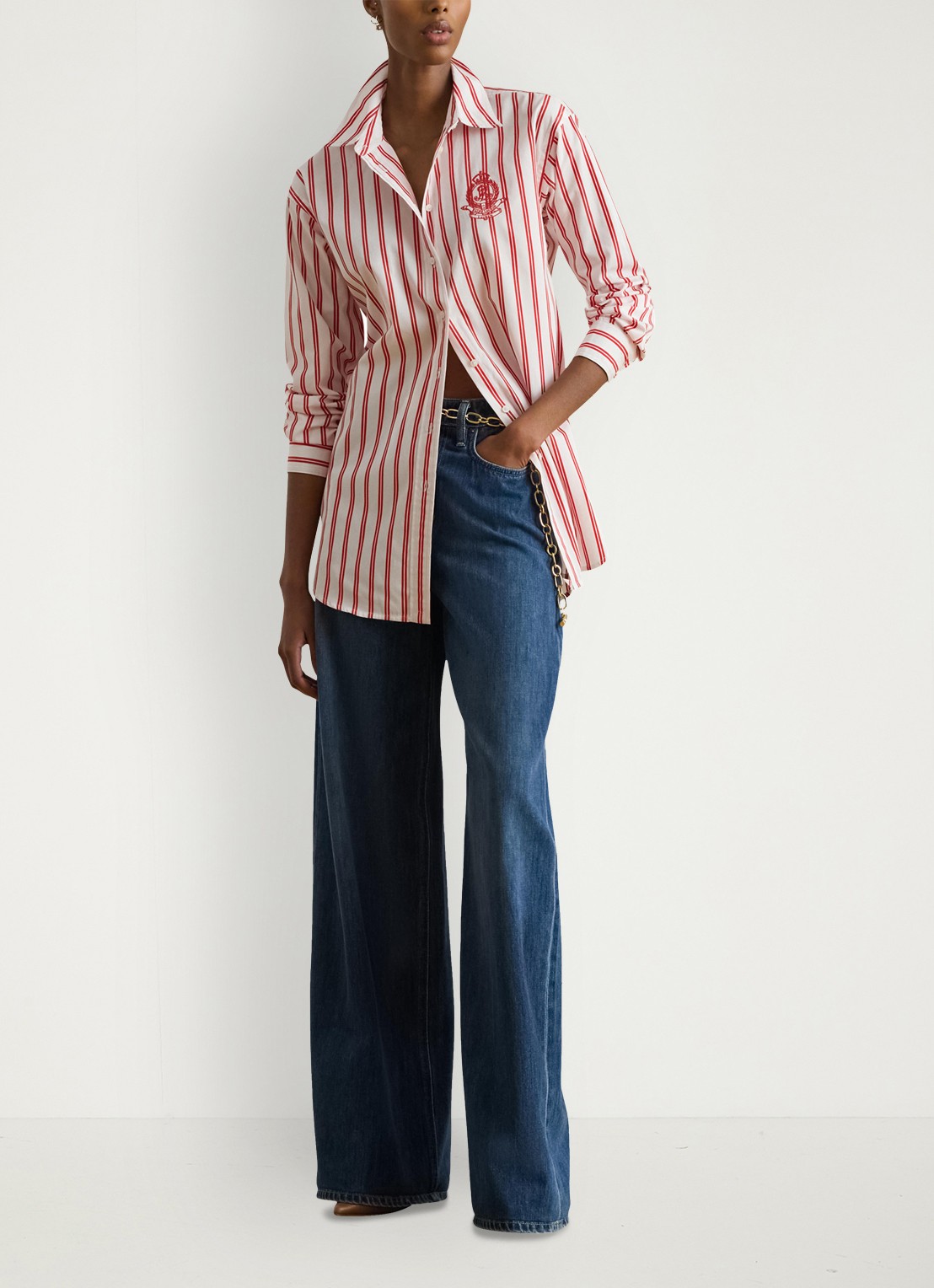 Ralph Lauren Blouse met streepprint en logoborduring - voorkant 2 red white multi / rood