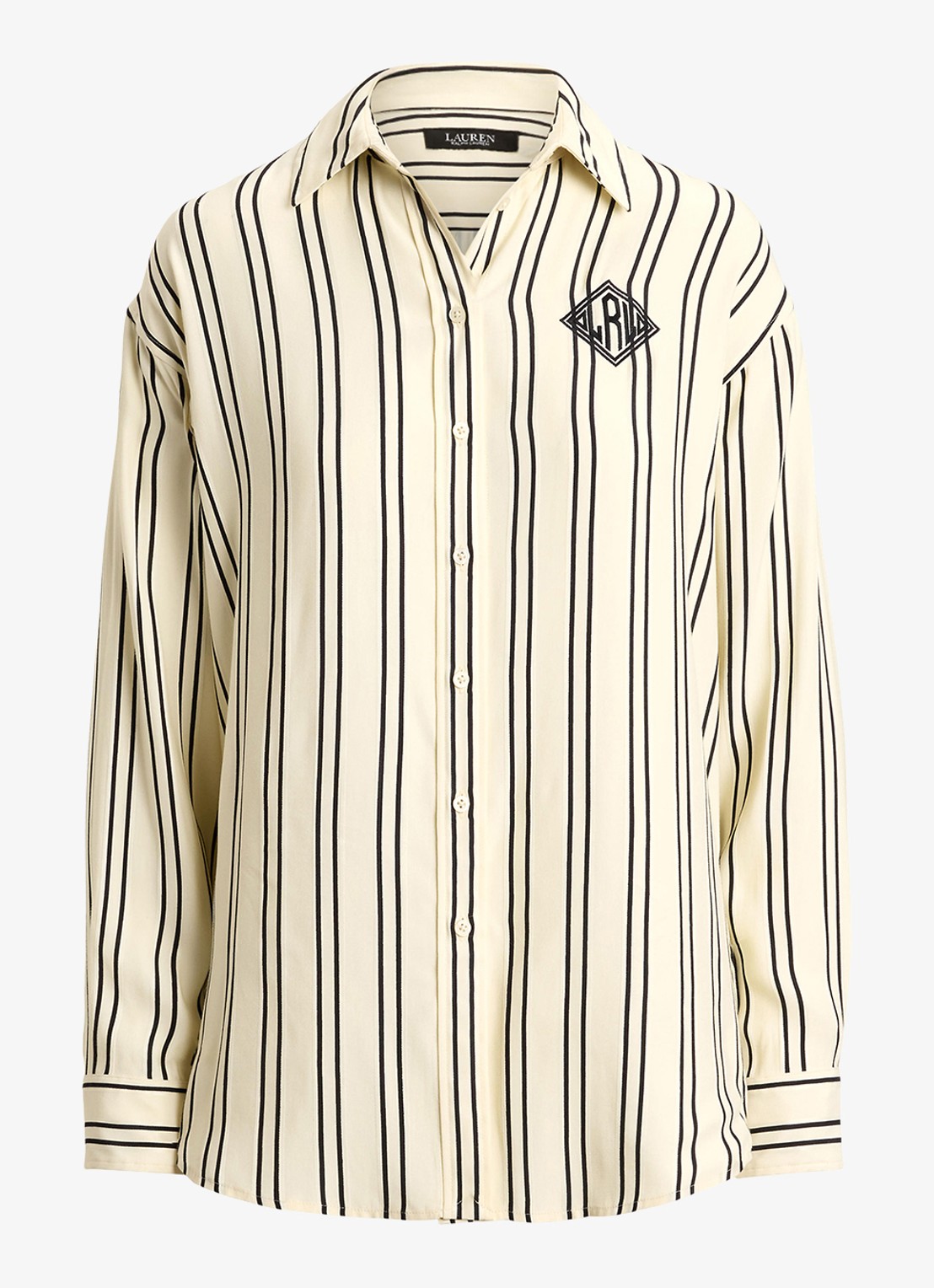 Ralph Lauren Blouse met streepprint en logoborduring - voorkant mascarpone cream/black / crème/zwart