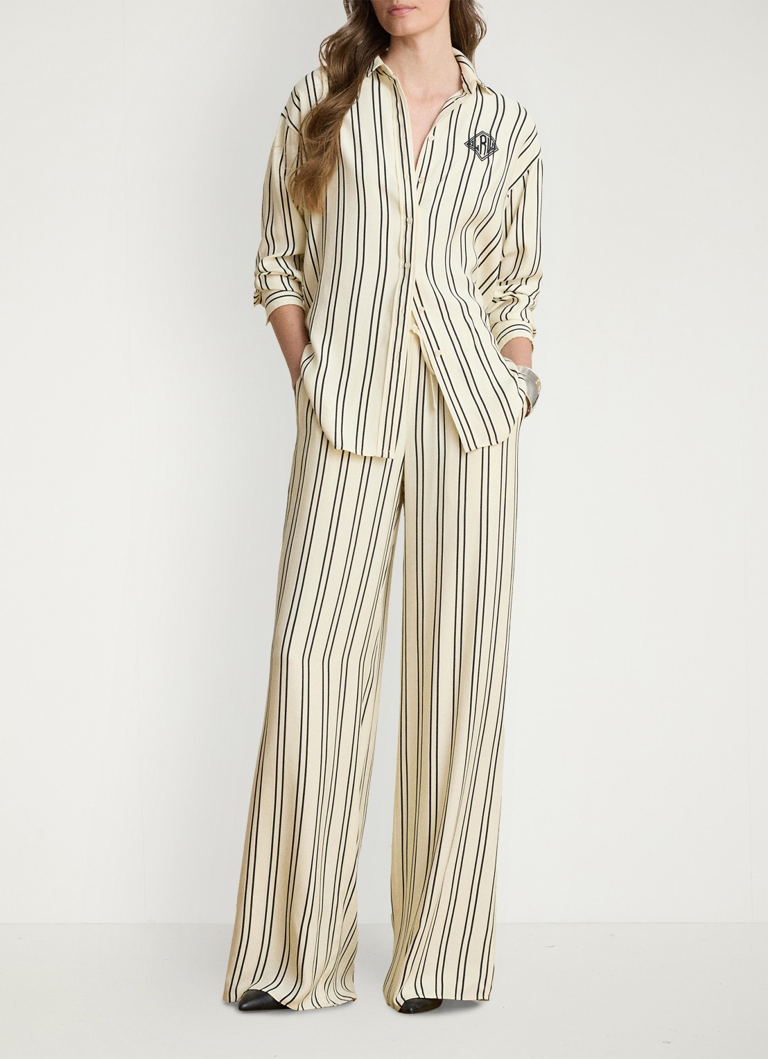 Ralph Lauren Blouse met streepprint en logoborduring - voorkant 2 mascarpone cream/black / crème/zwart
