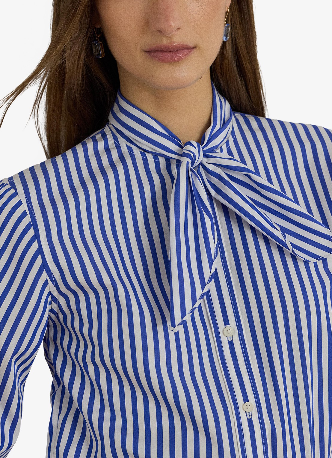 Ralph Lauren Blouse met streepprint en sjaalkraag - detail 2 blue / blauw