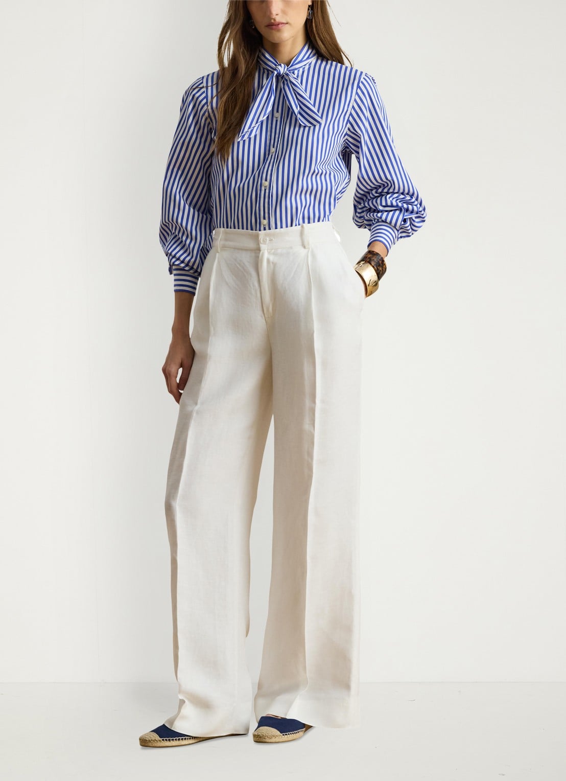 Ralph Lauren Blouse met streepprint en sjaalkraag - voorkant 5 blue / blauw