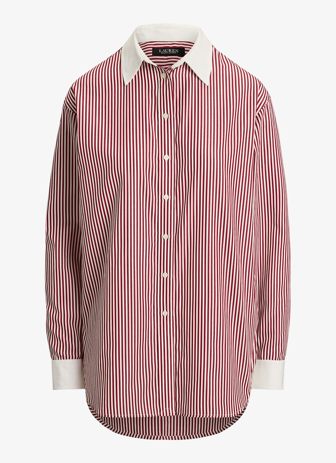 Ralph Lauren Blouse met streepprint  - voorkant 2 bordeauxrood