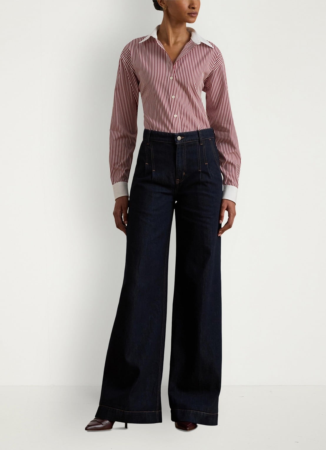 Ralph Lauren Blouse met streepprint  - voorkant 3 bordeauxrood