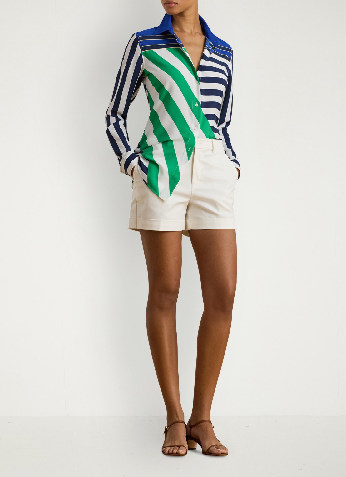 Ralph Lauren Blouse met streepprint - voorkant 4 navy / donkerblauw