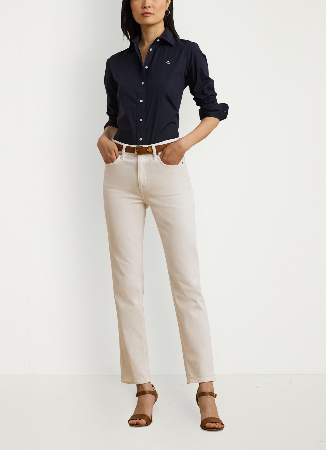 Ralph Lauren Blouse met stretch - voorkant 4 lauren navy / blauw