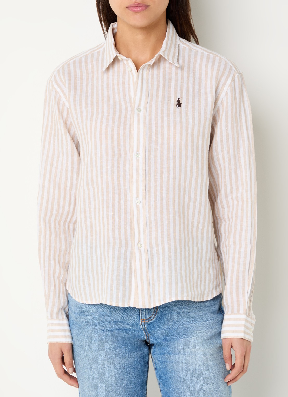 Ralph Lauren Blouse van chambray met logo - detail 4 beige