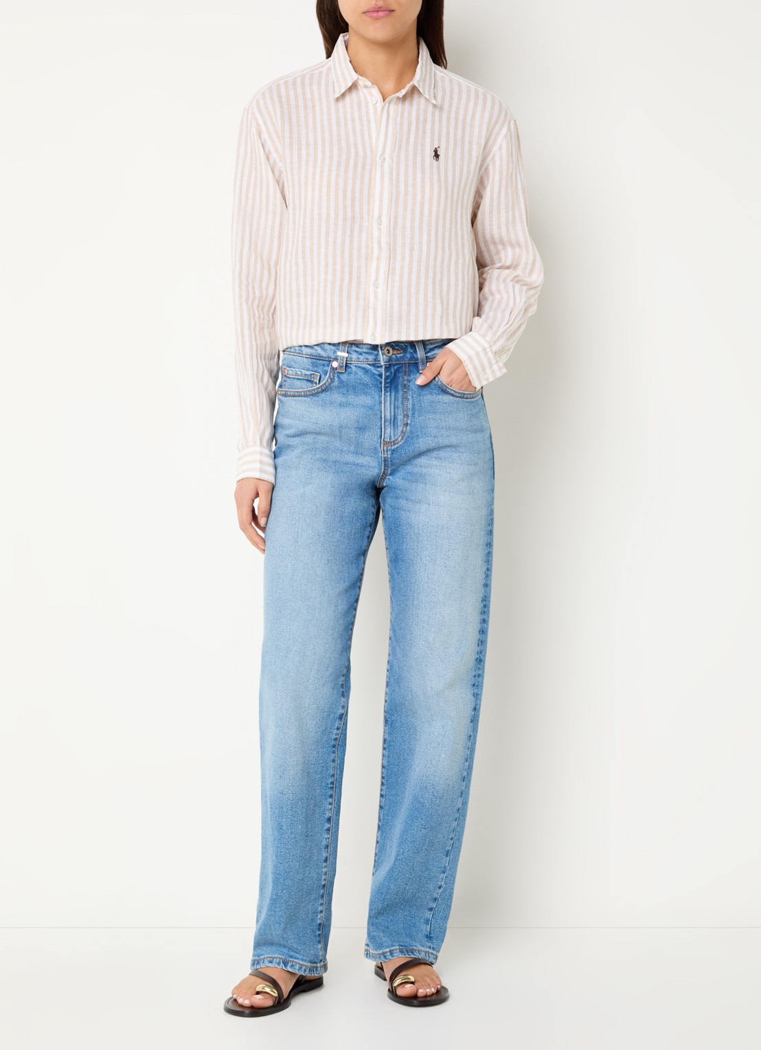 Ralph Lauren Blouse van chambray met logo - voorkant 2 beige