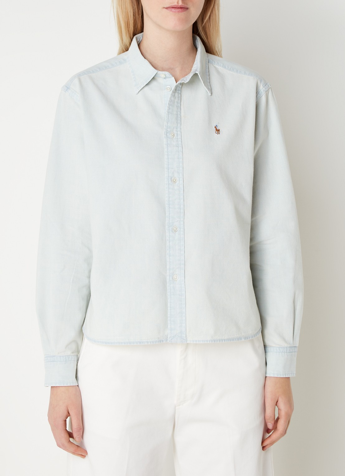 Ralph Lauren Blouse van chambray met logo - detail 3 lichtblauw