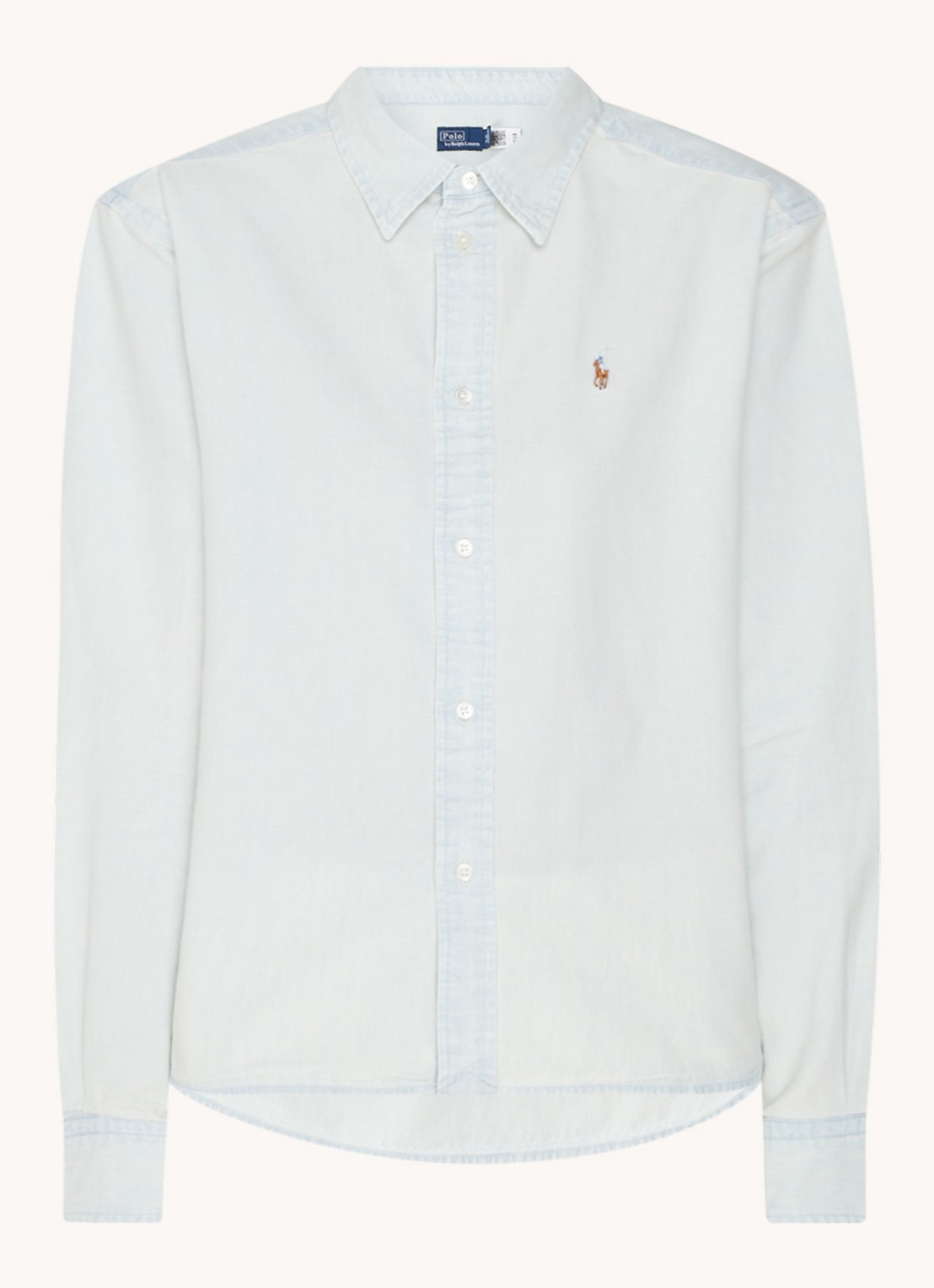 Ralph Lauren Blouse van chambray met logo - voorkant lichtblauw