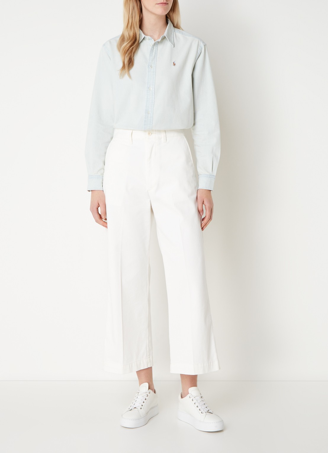 Ralph Lauren Blouse van chambray met logo - voorkant 2 lichtblauw