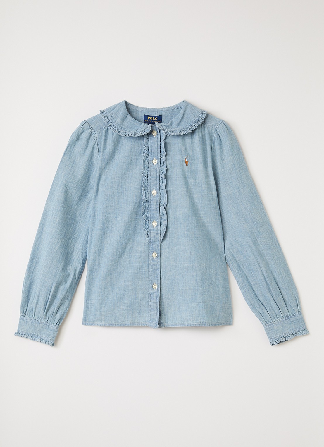 Ralph Lauren Blouse van chambray met logo - voorkant indigo