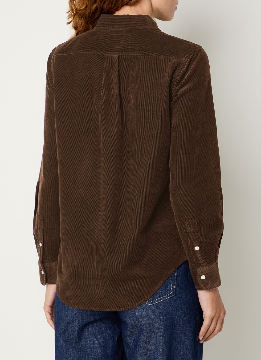 Ralph Lauren Blouse van corduroy met logoborduring - achterkant donkerbruin