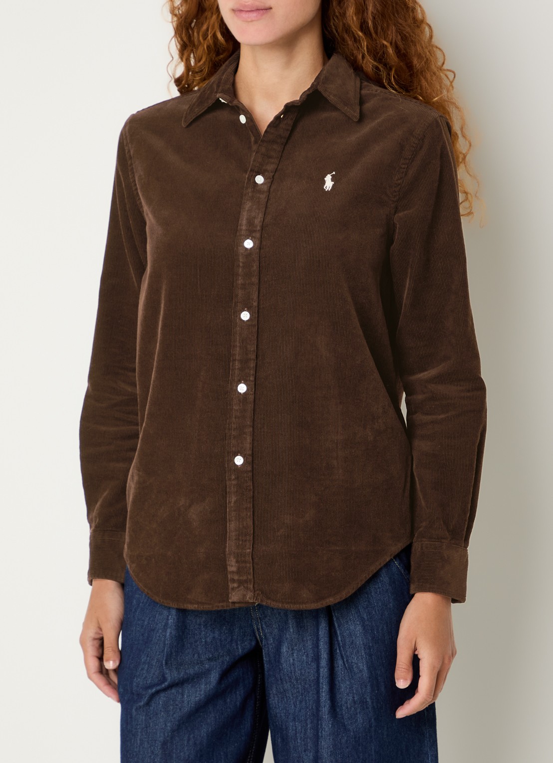 Ralph Lauren Blouse van corduroy met logoborduring - detail 2 donkerbruin
