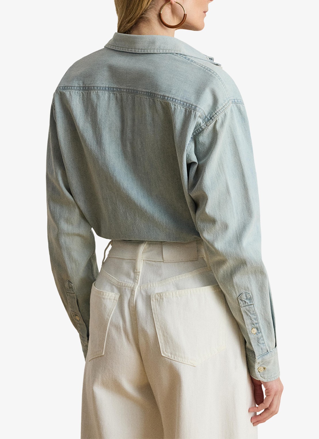 Ralph Lauren Blouse van denim met borstzak - achterkant arilee wash /  blauw