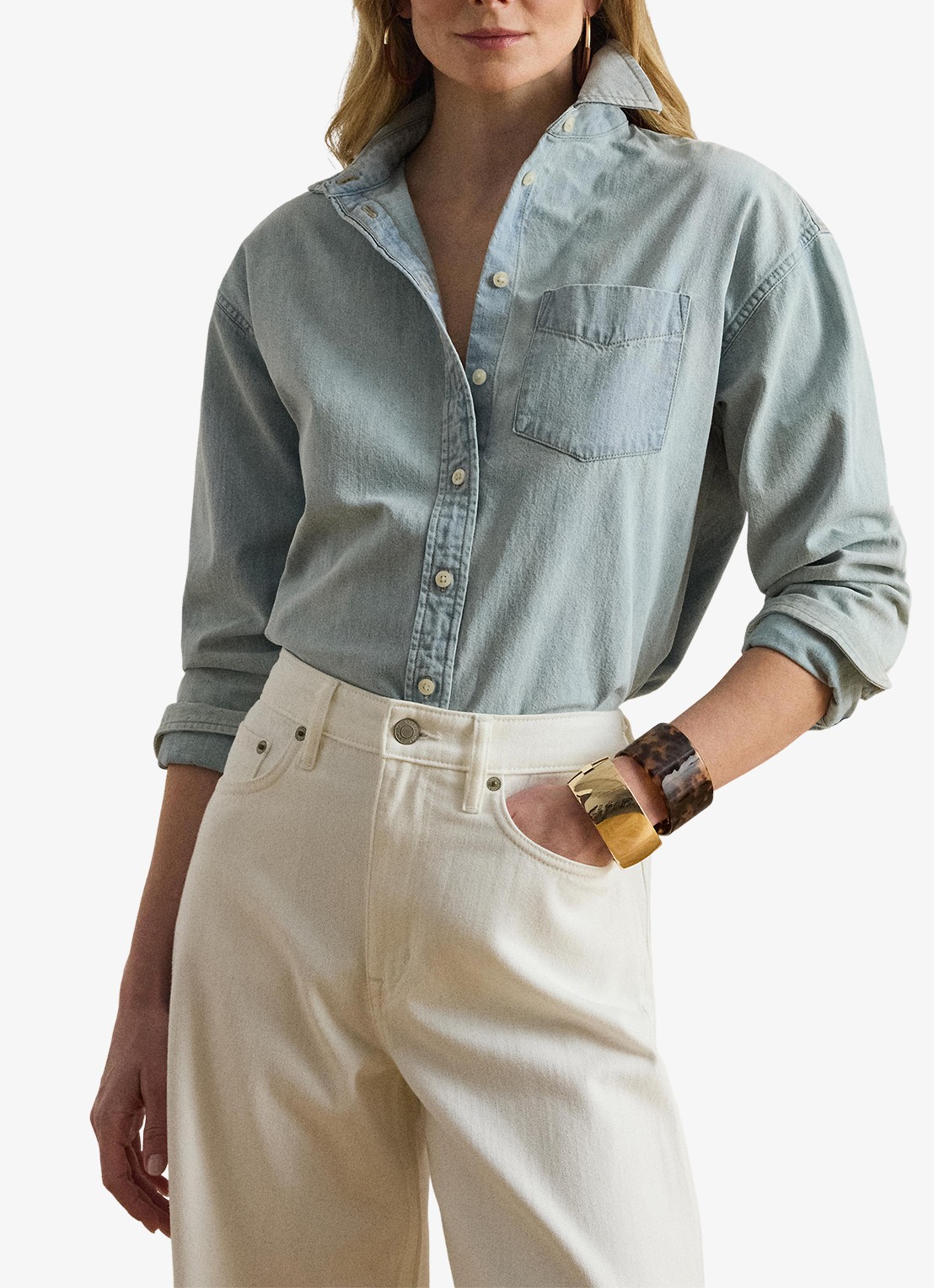 Ralph Lauren Blouse van denim met borstzak - detail 2 arilee wash /  blauw
