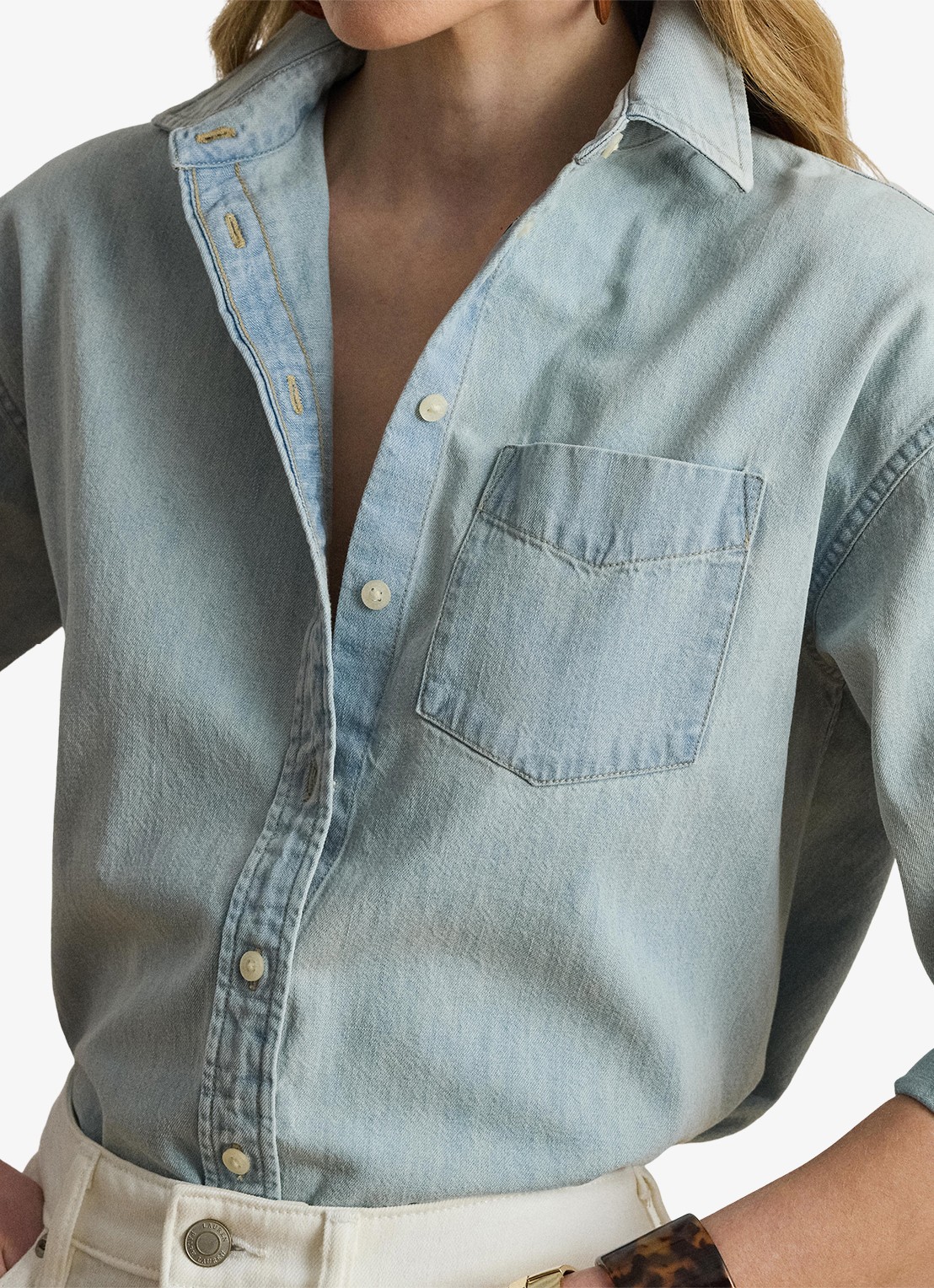 Ralph Lauren Blouse van denim met borstzak - detail 3 arilee wash /  blauw
