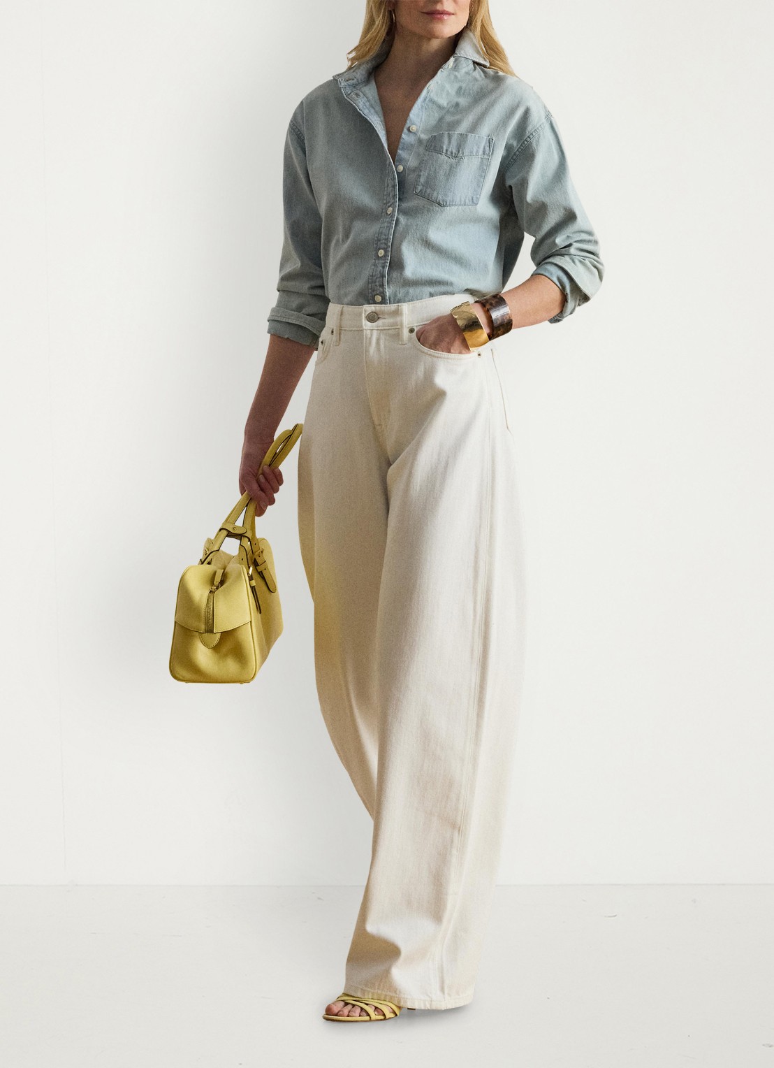 Ralph Lauren Blouse van denim met borstzak - voorkant 5 arilee wash /  blauw