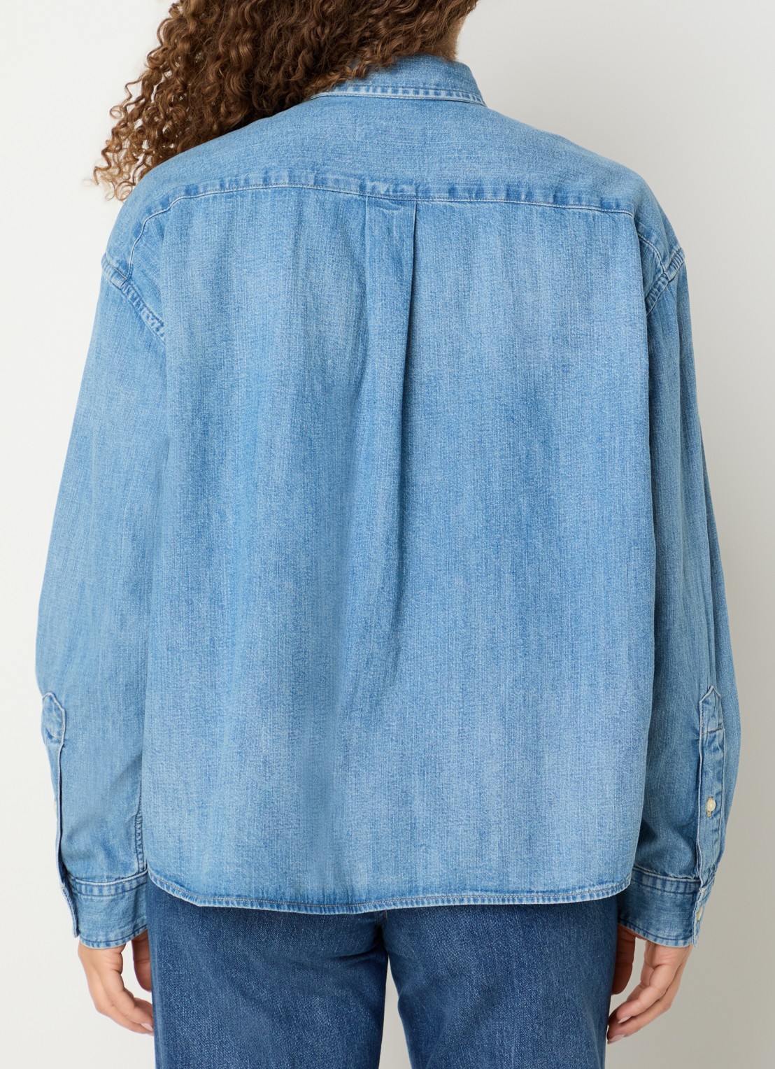 Ralph Lauren Blouse van denim met logo - achterkant staalblauw