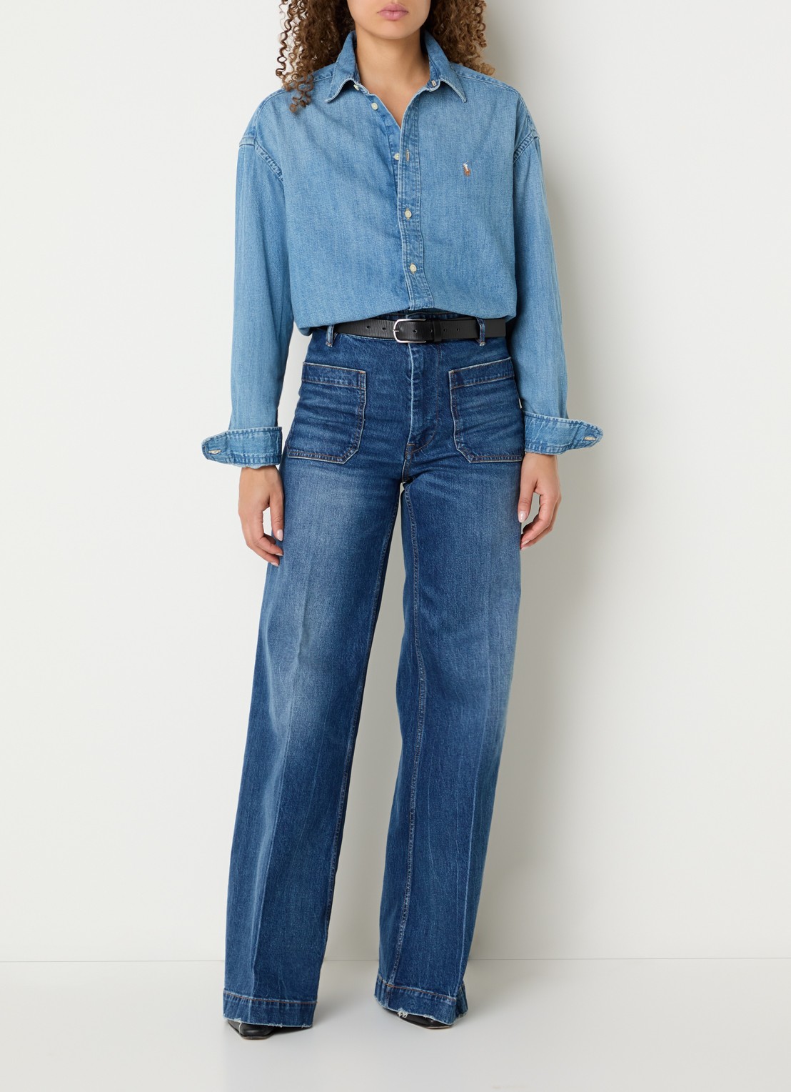 Ralph Lauren Blouse van denim met logo - voorkant 3 staalblauw