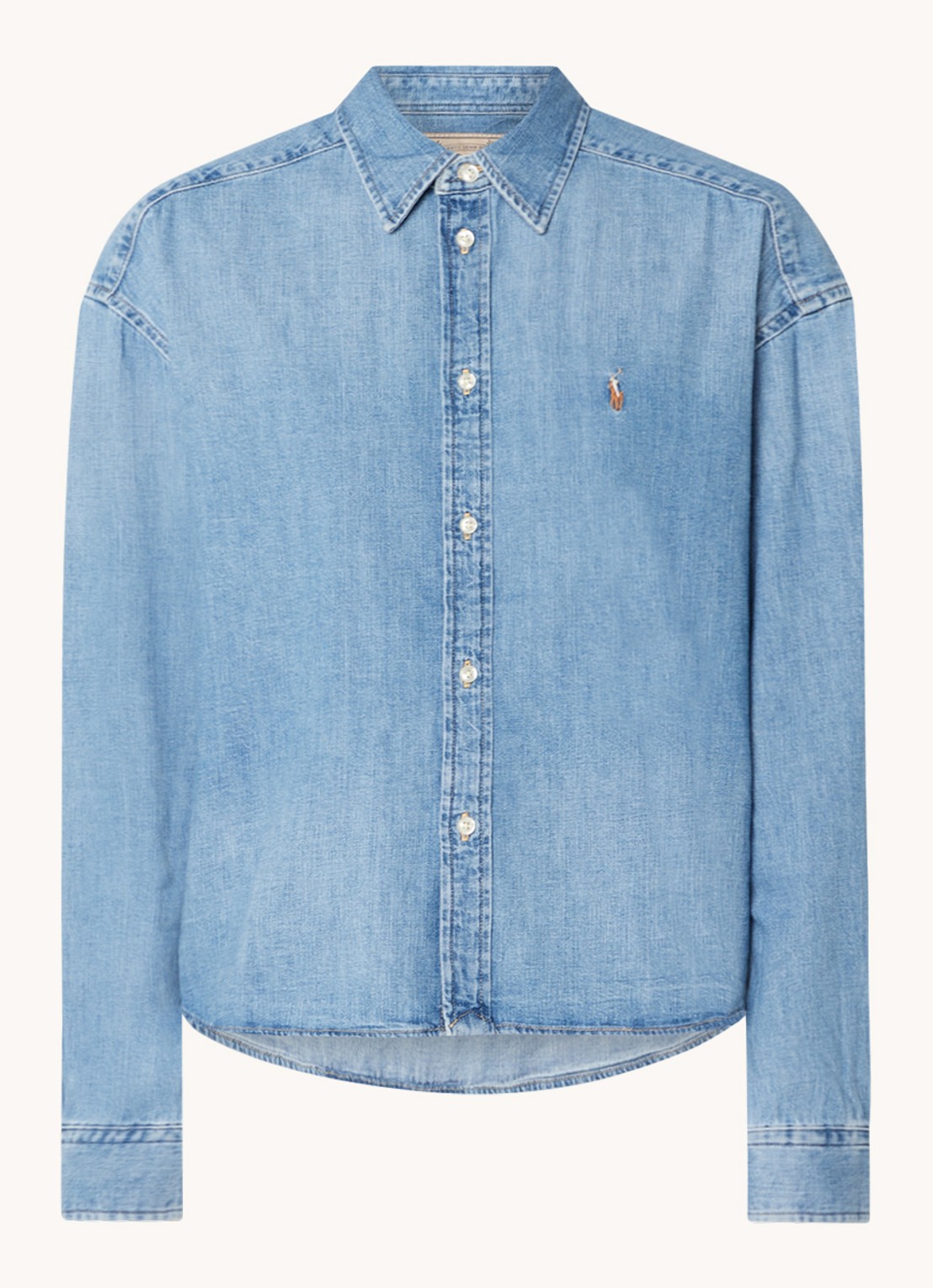Ralph Lauren Blouse van denim met logoborduring - voorkant 2 indigo