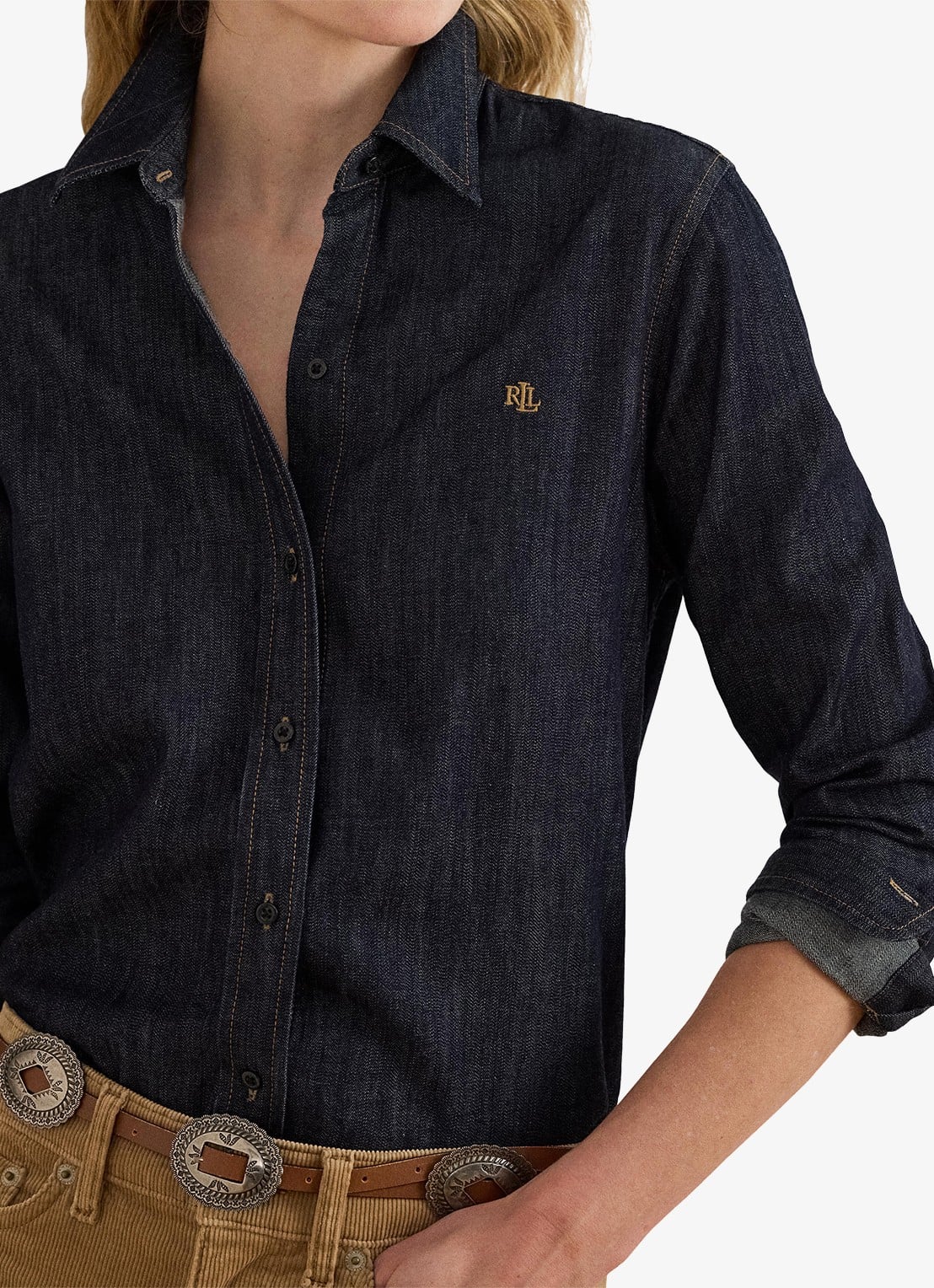 Ralph Lauren Blouse van denim met logoborduring - detail 2 rinse wash / blauw