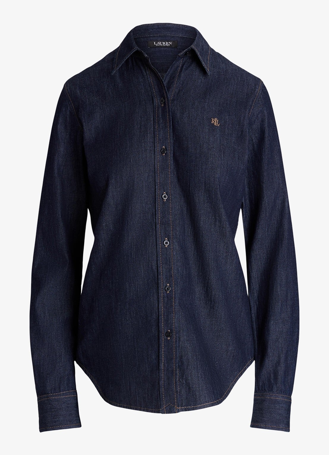 Ralph Lauren Blouse van denim met logoborduring - voorkant 3 rinse wash / blauw