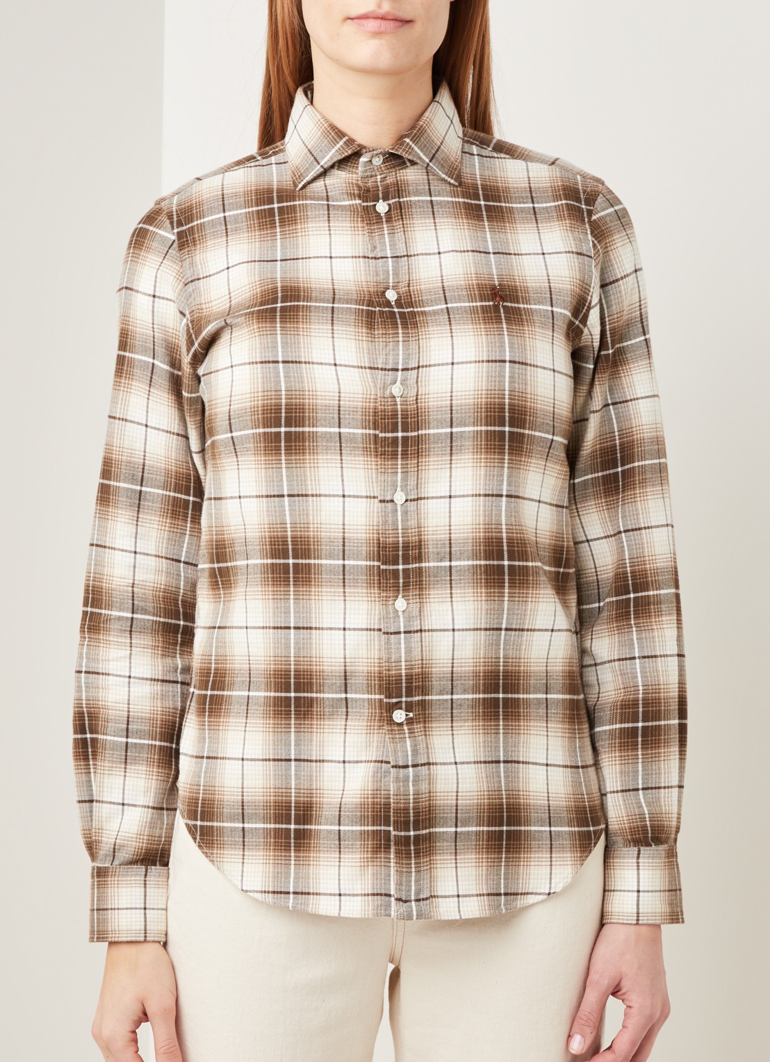Ralph Lauren Blouse van flanel met ruitdessin - detail 4 bruin